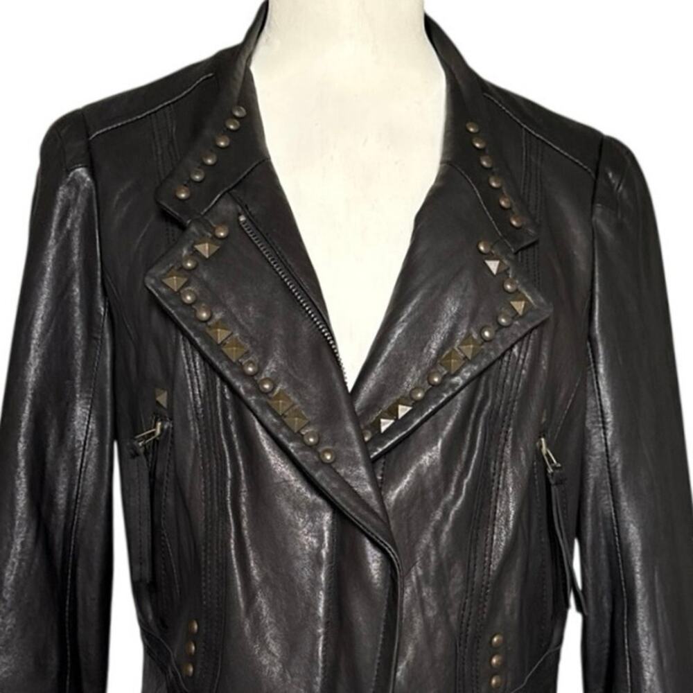 1st Avenue Womens Lambskin Leather Studded Moto Jacket Black Cropped Large EUC - Picture 10 of 16